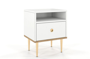  Skandica Harmoni Nachttisch Mit Goldenen Details / 1 Schublade / 1 Offenes Fach / 44 Cm / Eiche / Weiß