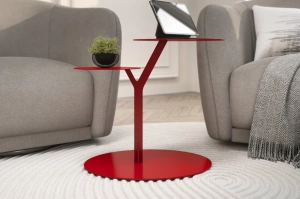 Eleganter Metall-Beistelltisch Kayani Iroko / Rot
