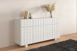 Skandica Cubo Long Kommode 3D mit dekorierter Front / 4 Schubladen / 4 Türen / 169 Cm / Milchgrau