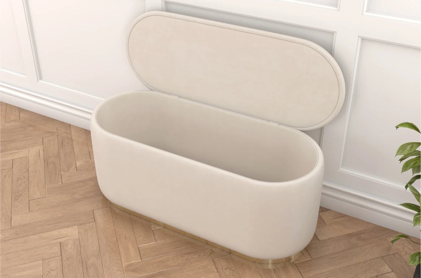 Dancan Scarlett ovaler pouf mit Stauraum / Sitzpuff mit Samtstoff bezogen / 110 Cm / Beige