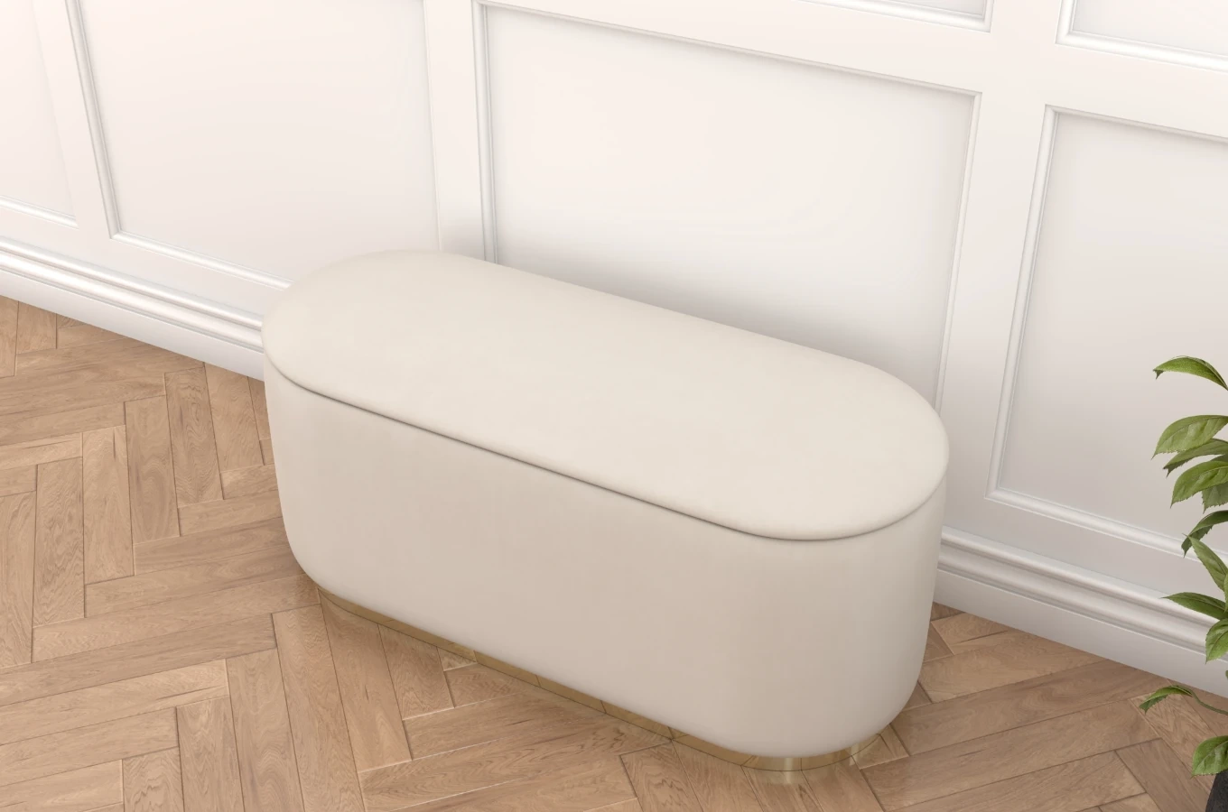 Dancan Scarlett ovaler pouf mit Stauraum / Sitzpuff mit Samtstoff bezogen / 110 Cm / Beige
