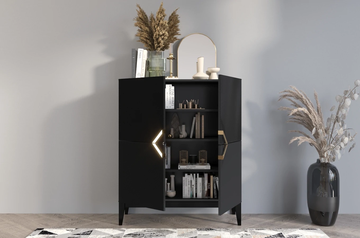 Holzkommode Visby Demi High / 100 Cm / Schwarz