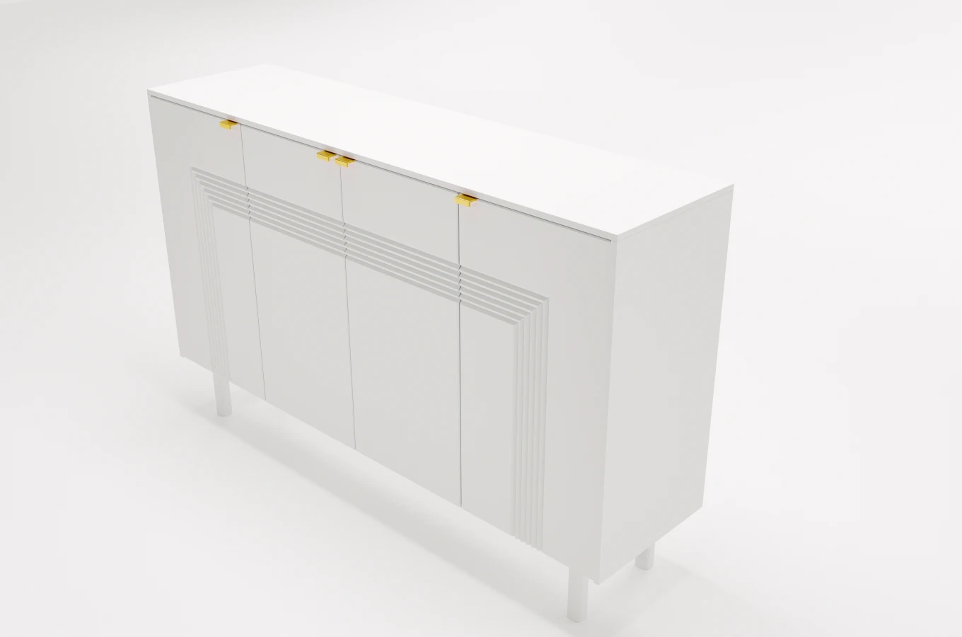 Dancan Yoko Kommode / Tv Schrank / Mit Dekorativen Fronten Und Goldgriffen / 4 Türen / 156 Cm / Weiß