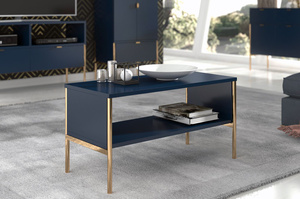 Skandica Polka Eleganter Couchtisch Auf Goldenen Beinen / 2 Ablagen / 80 Cm / Marineblau
