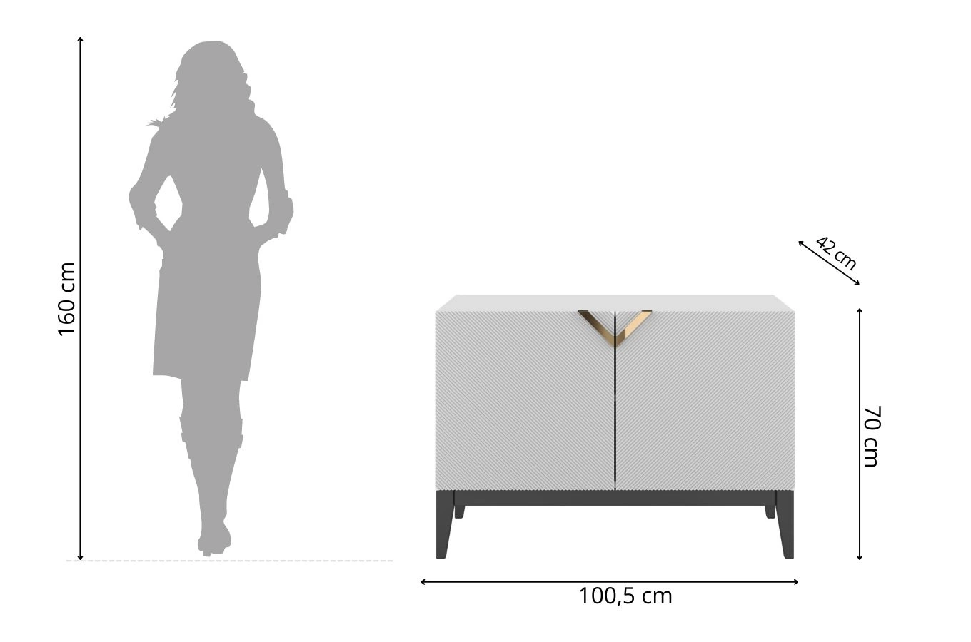 Holzkommode Visby Demi Long 2D / 100,5 Cm / Weiß + schwarze Beine