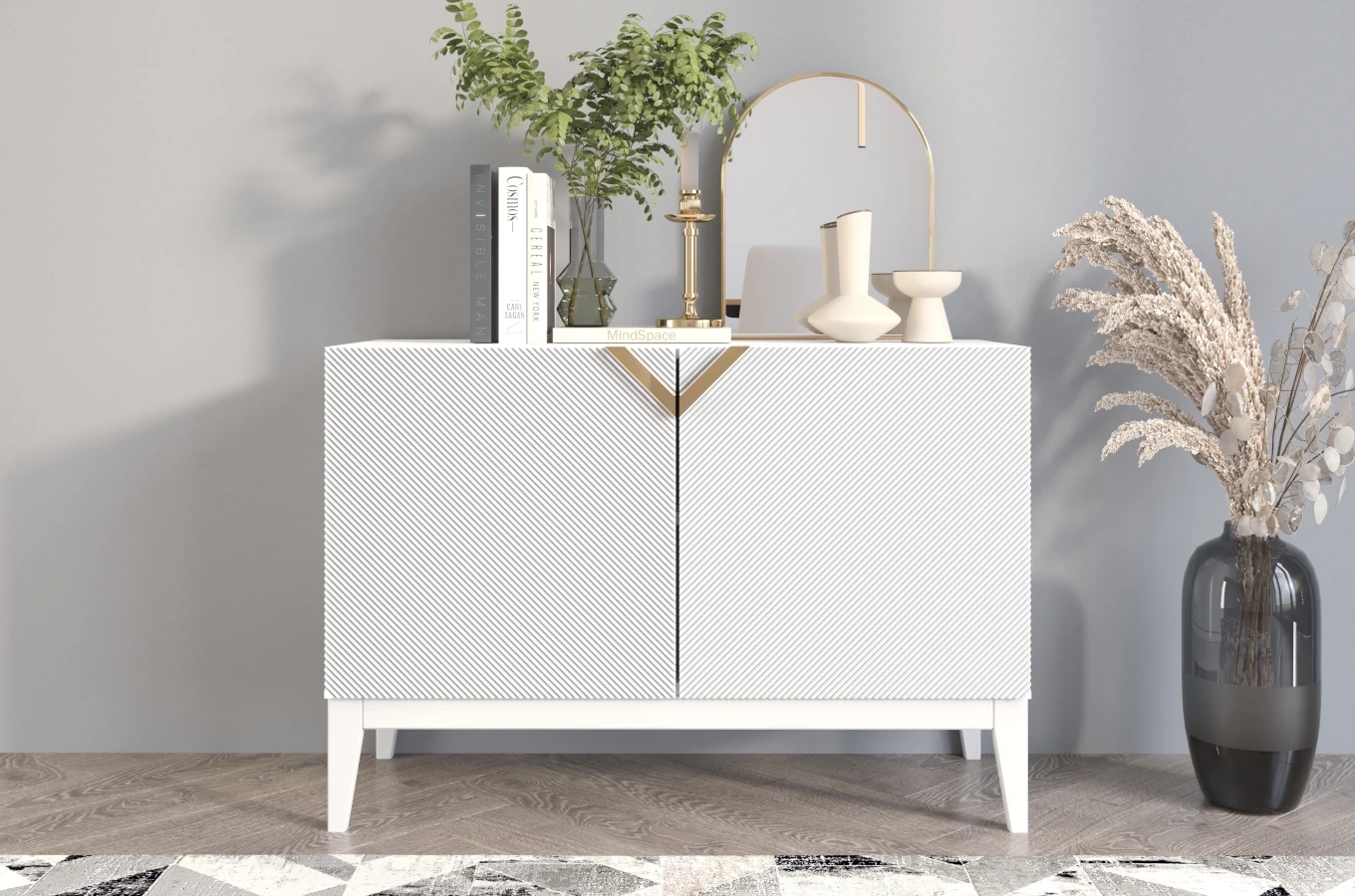 Holzkommode Visby Demi Long 2D / 100,5 Cm / Weiß + weiße Beine