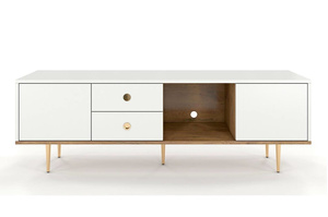 Skandica Harmoni TV-SCHRANK / Kommode Mit Goldenen Details / 2 Türen / 2 Schubladen / 1 Offenes Fach / 160 Cm / Eiche / Weiß