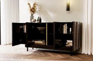 Dancan Artemisa Kommode Mit Goldenem Akzent / Hochglanz / 4 Türen / 163 Cm / Schwarz