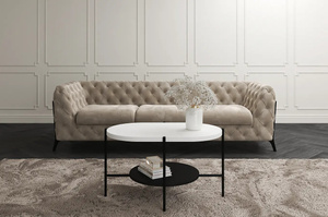 Dancan Arena Moderner Couchtisch mit 2 Ablagen / Oval + Rund / 80 x 50 x 50 Cm / mit Schwarz Metallgestell / Weiß / Schwarz