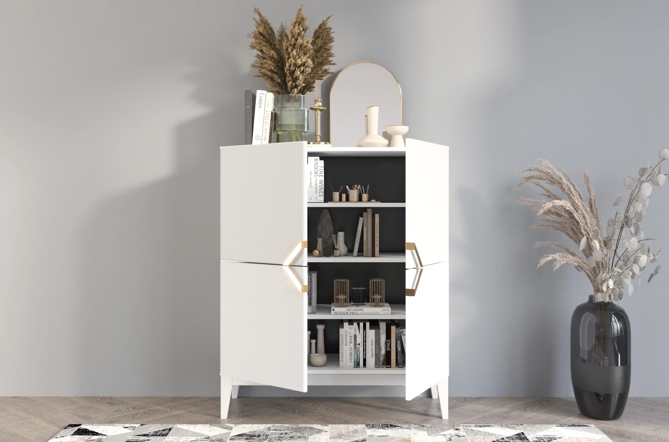Holzkommode Visby Demi High / 100 Cm / Weiß + weiße Beine