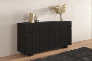 Skandica Cubo Long Kommode 3D mit dekorierter Front / 4 Schubladen / 4 Türen / 169 Cm / Schwarz