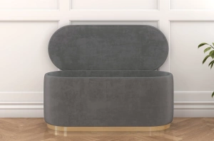 Dancan Scarlett ovaler pouf mit Stauraum / Sitzpuff mit Samtstoff bezogen / 110 Cm / Hellgrau