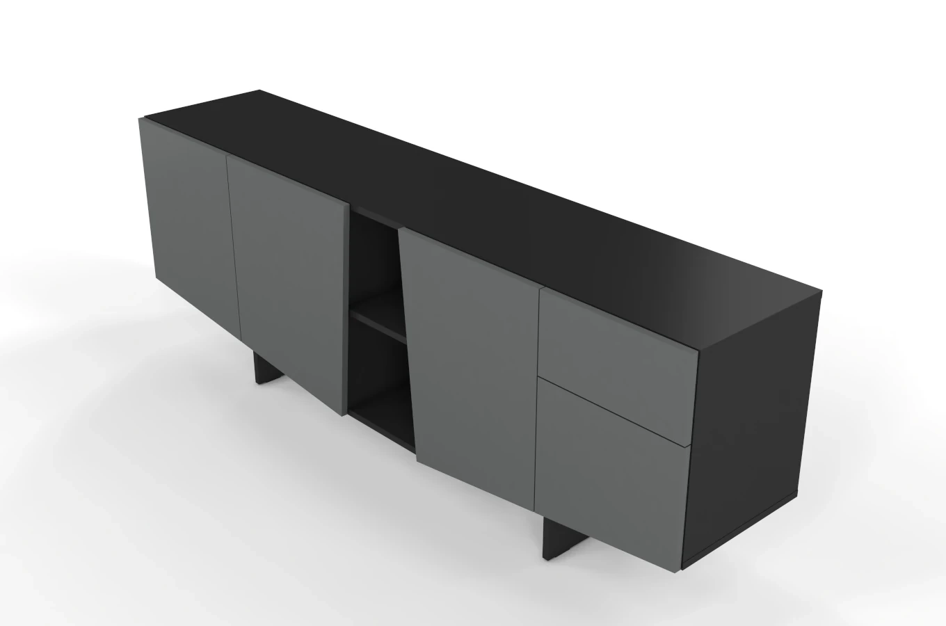 Skandica Wing Moderne Kommode mit Schubladen / Asymmetrische Fronten / 200 Cm / Schwarz-Grau