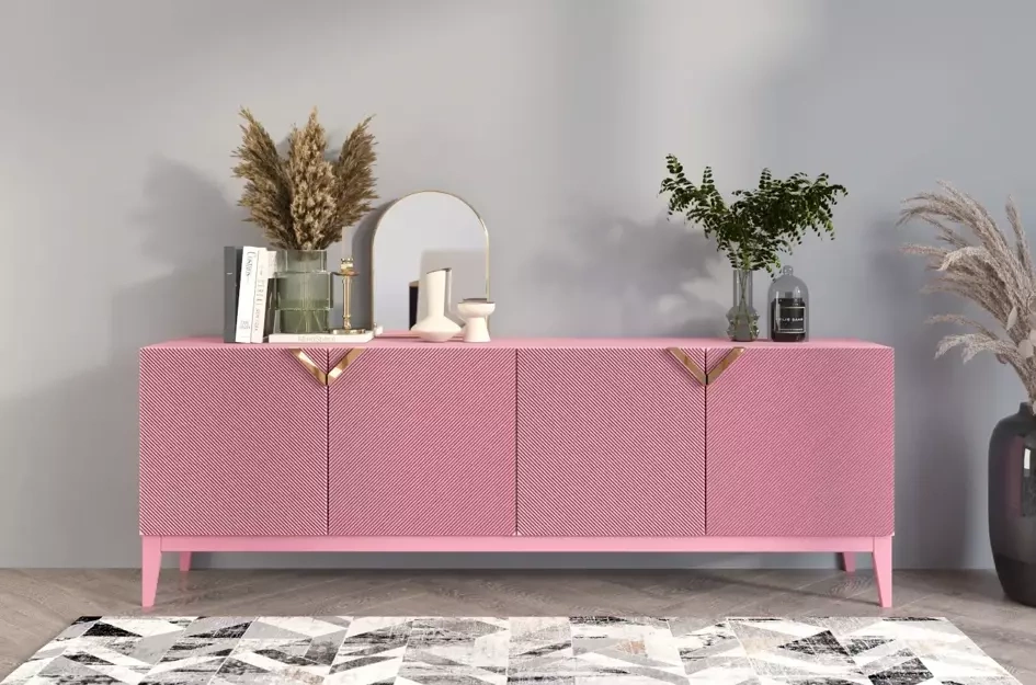 Holzkommode Visby Demi Long / 201,5 Cm / Puderrosa