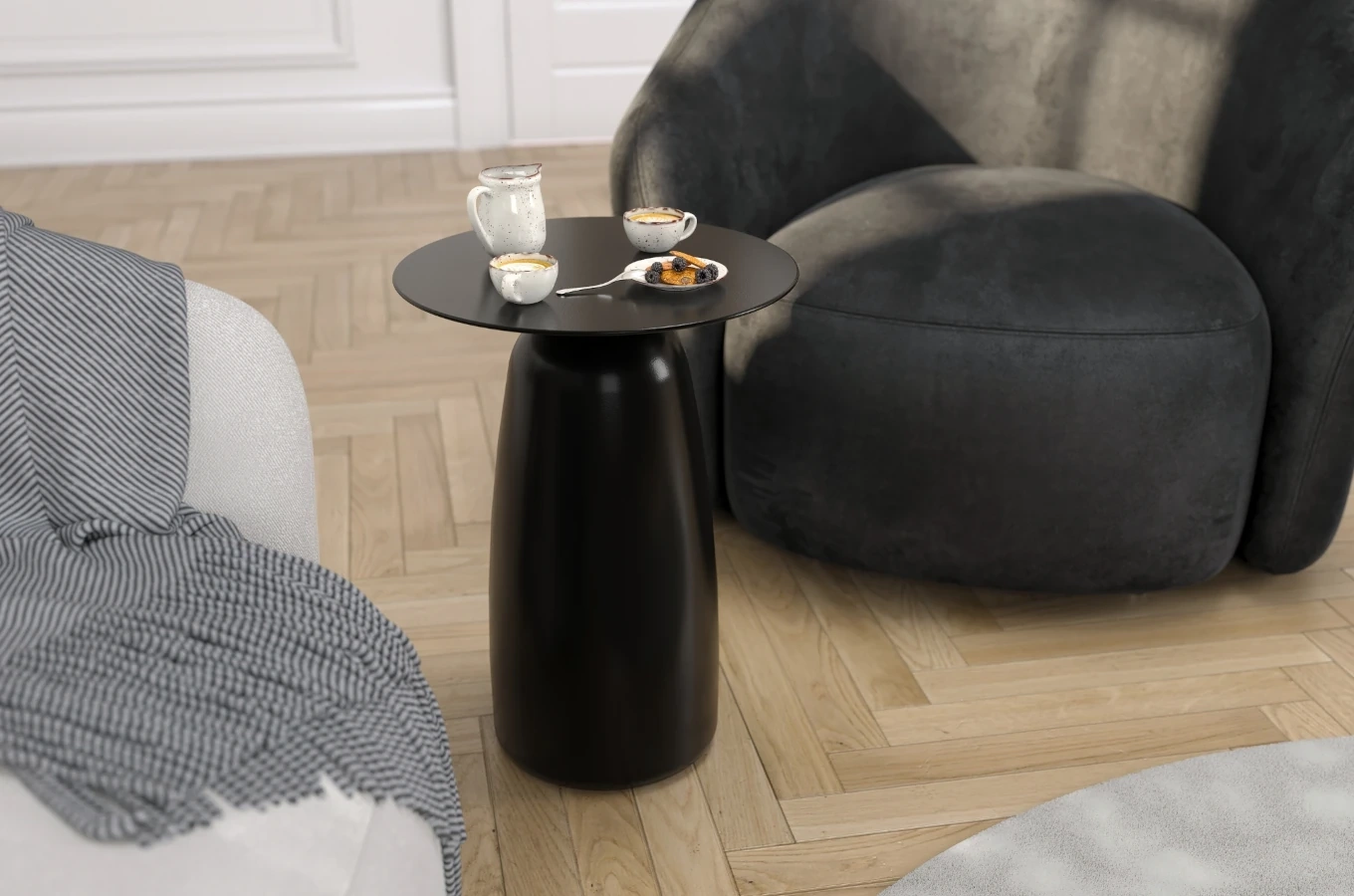 Holztisch Kayani Baobab 44 in verschiedenen Farben / Höhe 44 cm / Schwarz