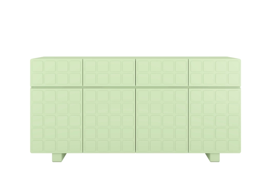 Skandica Cubo Long Kommode 3D mit dekorierter Front / 4 Schubladen / 4 Türen / 169 Cm / Pastellgrün
