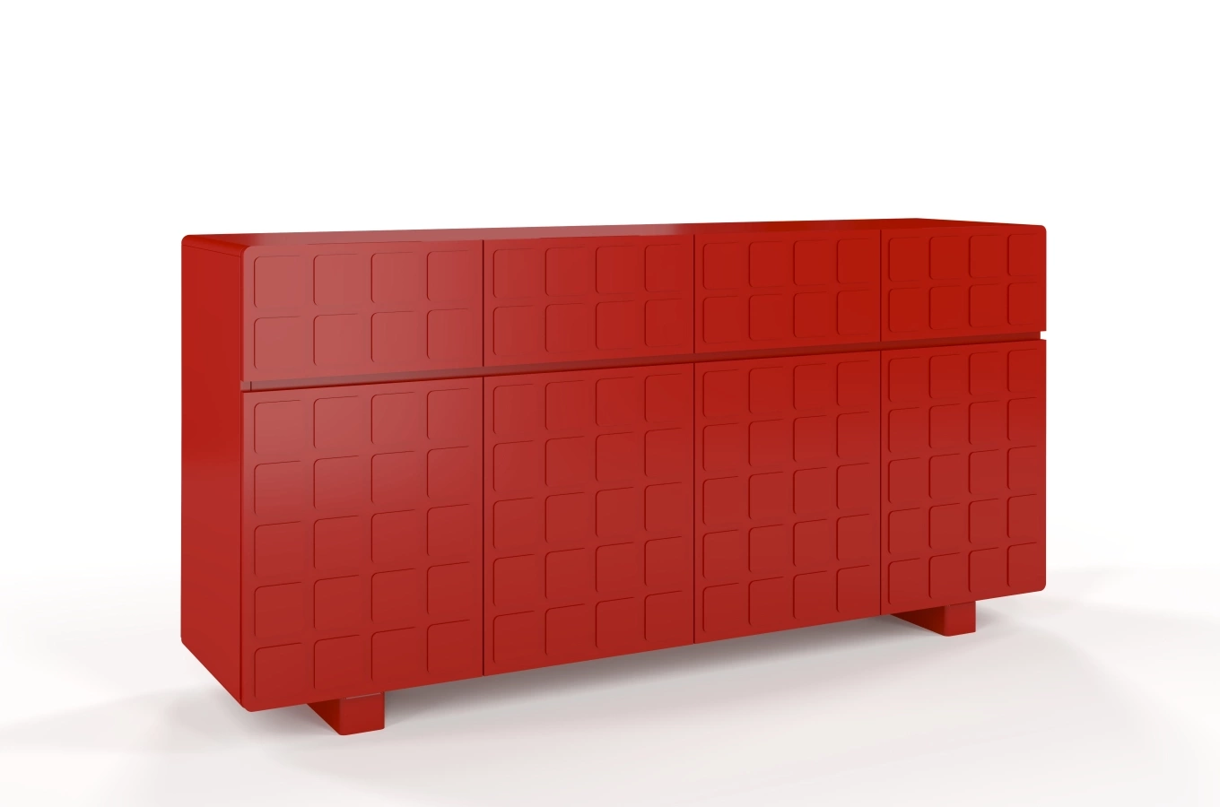 Skandica Cubo Long Kommode 3D mit dekorierter Front / 4 Schubladen / 4 Türen / 169 Cm / Rot