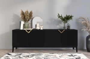 Holzkommode Visby Demi Long / 201,5 Cm / Schwarz