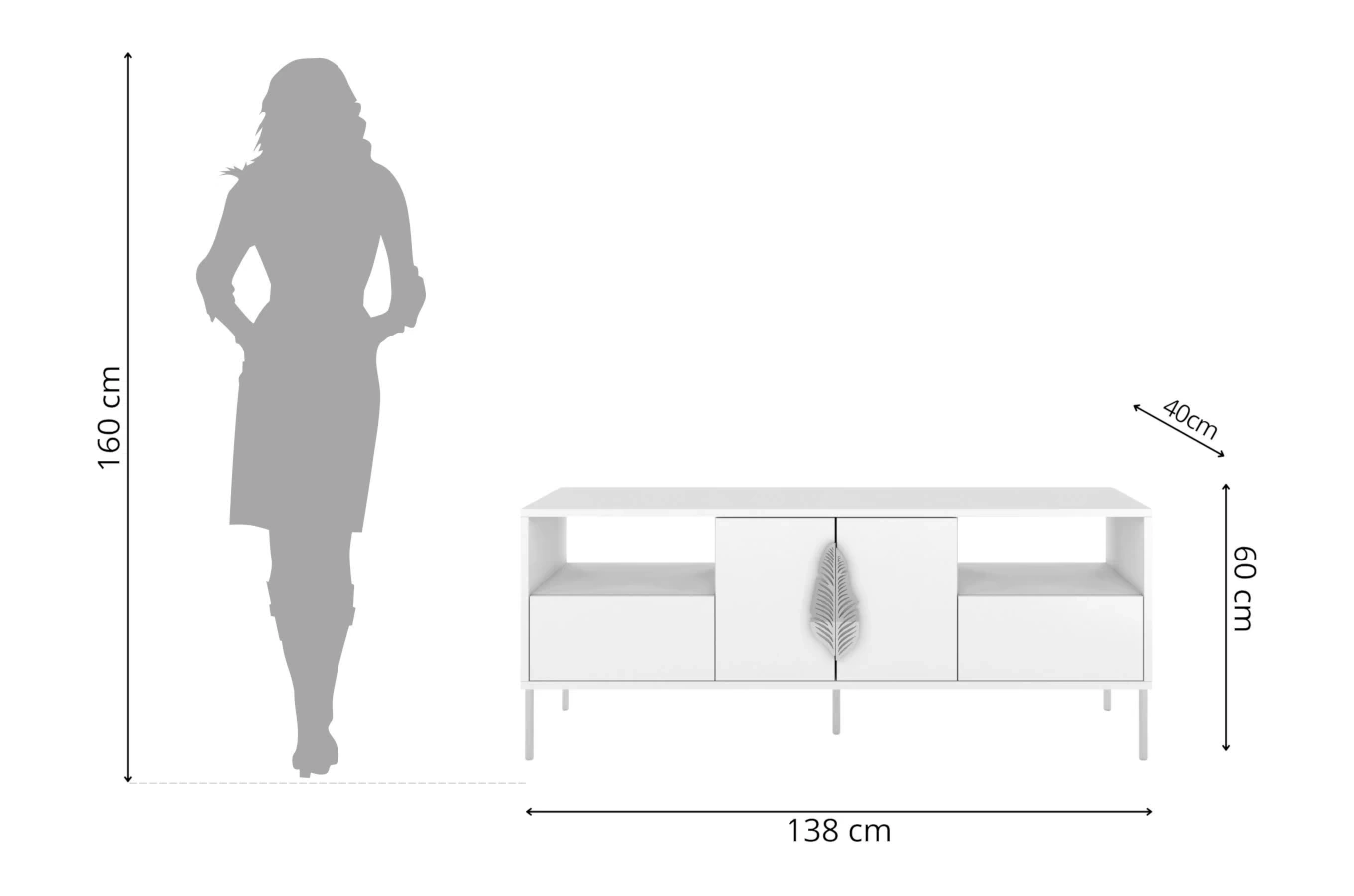Skandica Merlin Tv-Schrank Mit Silbernen Details / 138 Cm / Weiß