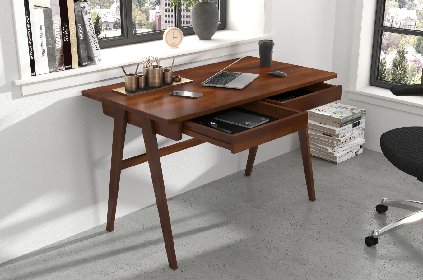 Schreibtisch / Schminktisch mit Schubladen aus Buchenholz Visby Edda / 120 x 65 cm