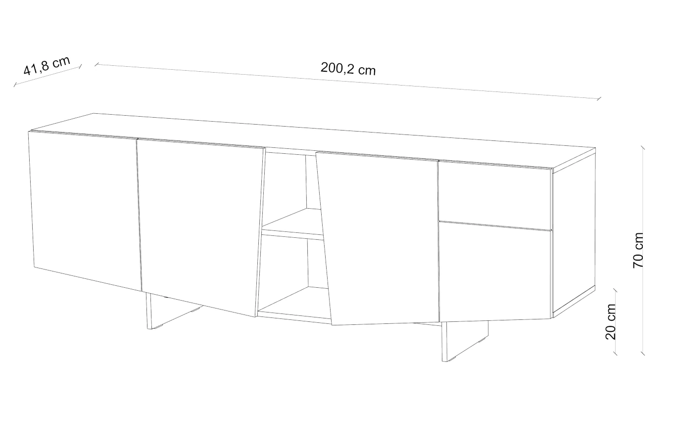 Skandica Wing Moderne Kommode mit Schubladen / Asymmetrische Fronten / 200 Cm / Schwarz-Grau