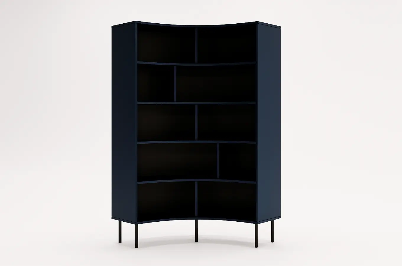 Skandica Horn Eckregal / Bücherregal / Hoches Regal In Bogenform / Mit Schwarzen Beinen / 10 Fächern / 100 Cm / Marineblau