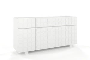 Skandica Cubo Long Kommode 3D mit dekorierter Front / 4 Schubladen / 4 Türen / 169 Cm / Weiß