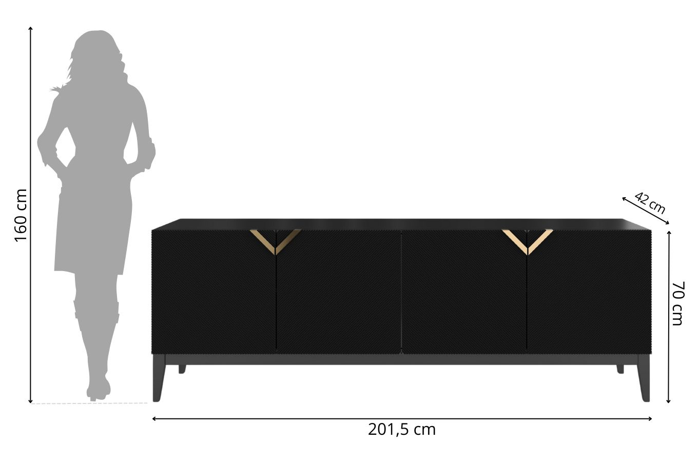 Holzkommode Visby Demi Long / 201,5 Cm / Schwarz