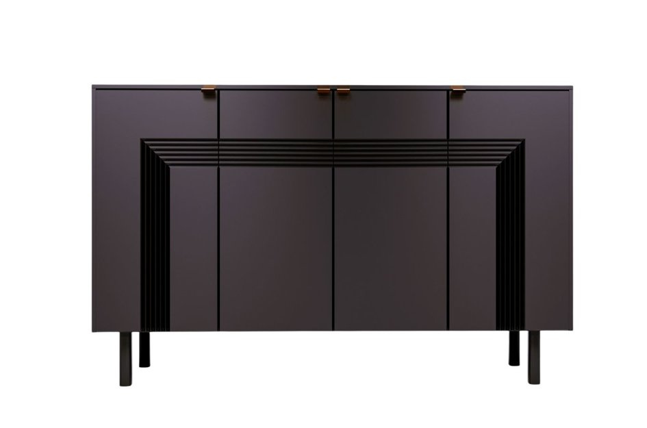 Dancan Yoko Kommode / Tv Schrank / Mit Dekorativen Fronten Und Goldgriffen / 4 Türen / 156 Cm / Schwarz