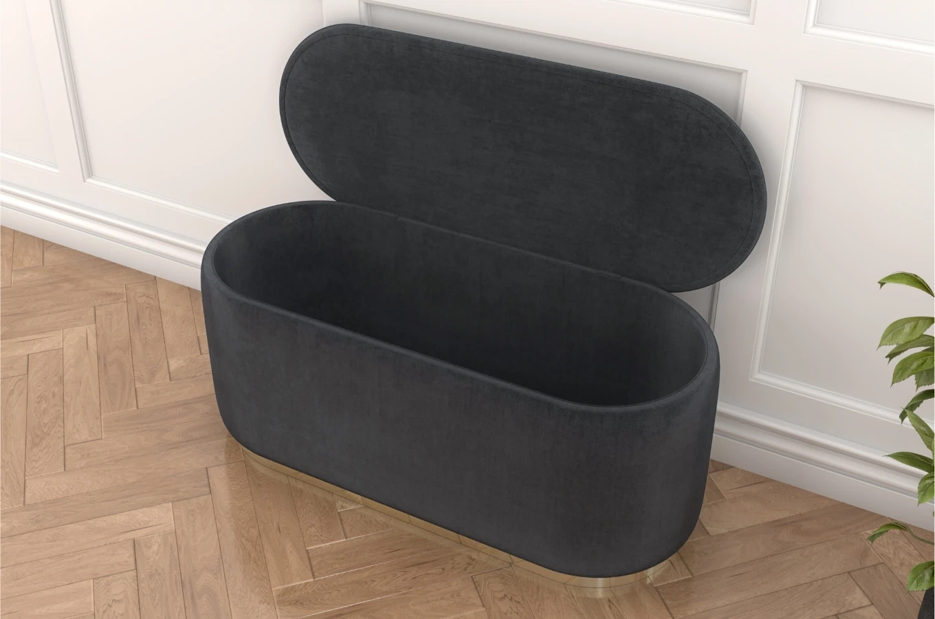 Dancan Scarlett ovaler pouf mit Stauraum / Sitzpuff mit Samtstoff bezogen / 110 Cm / Grau