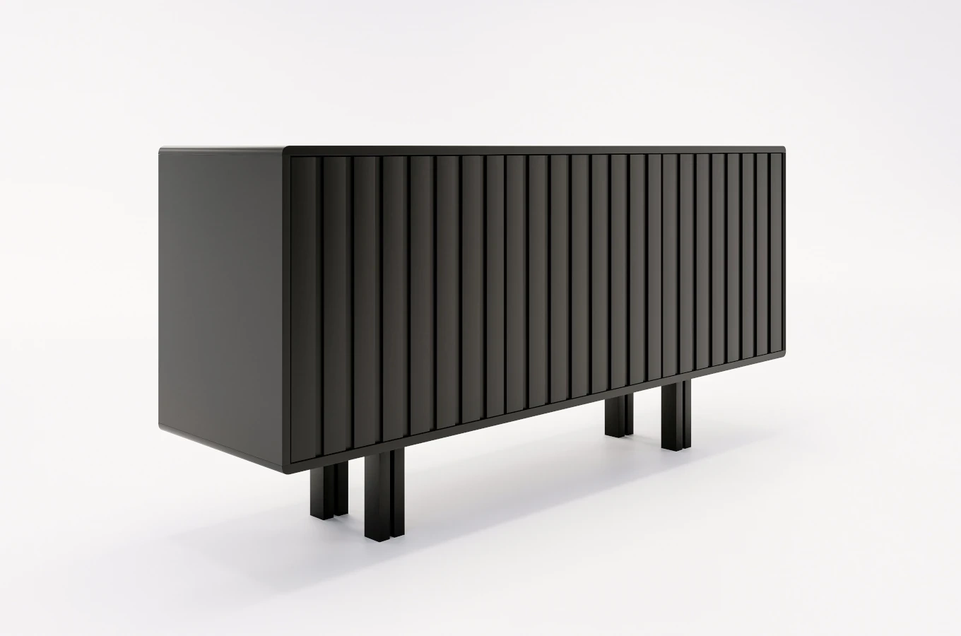 Skandica Vigge Grifflose Kommode Mit Push-To-Open System / Lamellen Effekt / 149 Cm / Schwarz