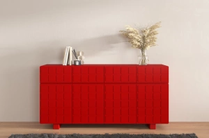 Skandica Cubo Long Kommode 3D mit dekorierter Front / 4 Schubladen / 4 Türen / 169 Cm / Rot