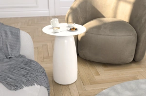 Holztisch Kayani Baobab 44 in verschiedenen Farben / Höhe 44 cm / Vollflächiges Weiß