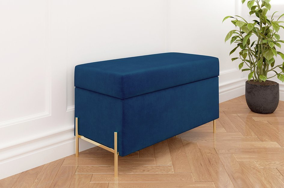 Dancan Borgo Polsterbank Mit Stauraum / Sitztruhe Mit Goldenen Beinen / Fussbank / 80 Cm / Marineblau