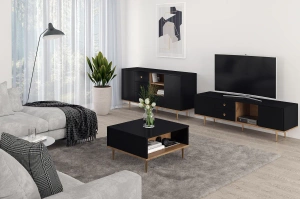 Skandica Harmoni TV-SCHRANK / Kommode Mit Goldenen Details / 2 Türen / 2 Schubladen / 1 Offenes Fach / 160 Cm / Eiche / Schwarz