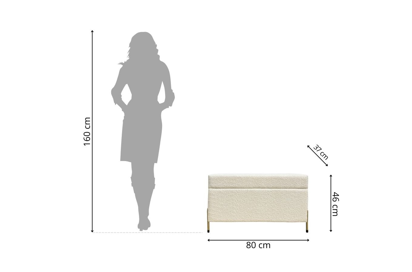 Dancan Borgo Polsterbank Mit Stauraum / Sitztruhe Mit Goldenen Beinen / Fussbank / 80 Cm / Boucle-Stoff creme