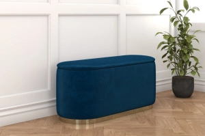 Dancan Scarlett ovaler pouf mit Stauraum / Sitzpuff mit Samtstoff bezogen / 110 Cm / Marineblau
