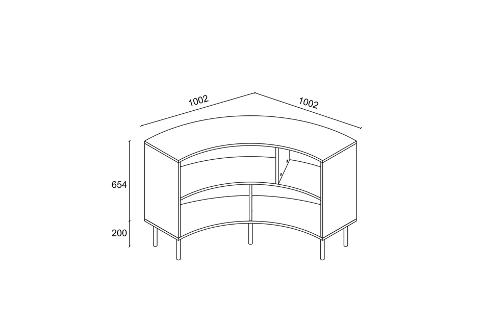 Skandica Horn Eckregal / Bücherregal / Niedriges Regal In Bogenform / Mit Schwarzen Beinen / 4 Fächern / 100 Cm / Weiß