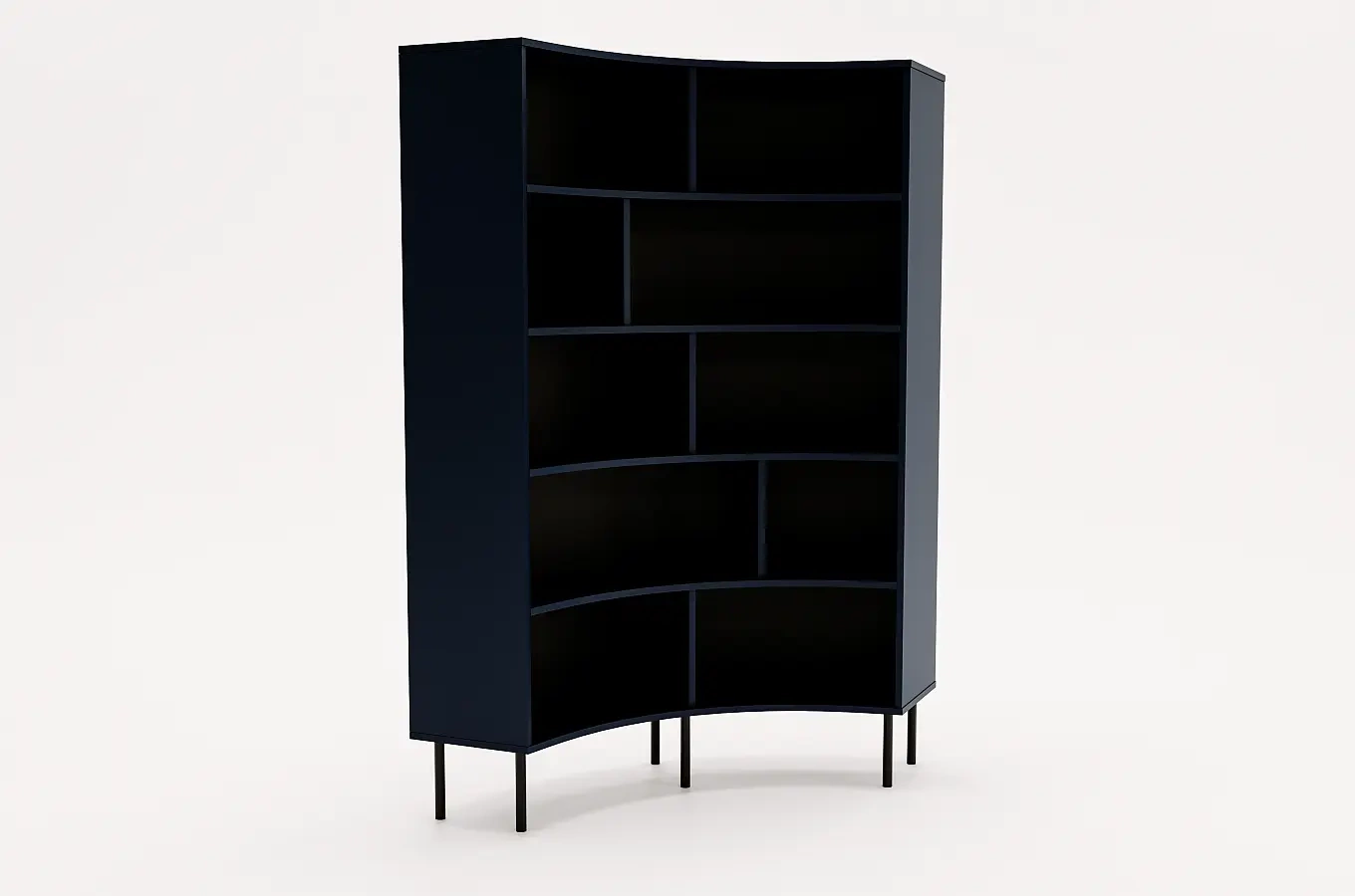 Skandica Horn Eckregal / Bücherregal / Hoches Regal In Bogenform / Mit Schwarzen Beinen / 10 Fächern / 100 Cm / Marineblau