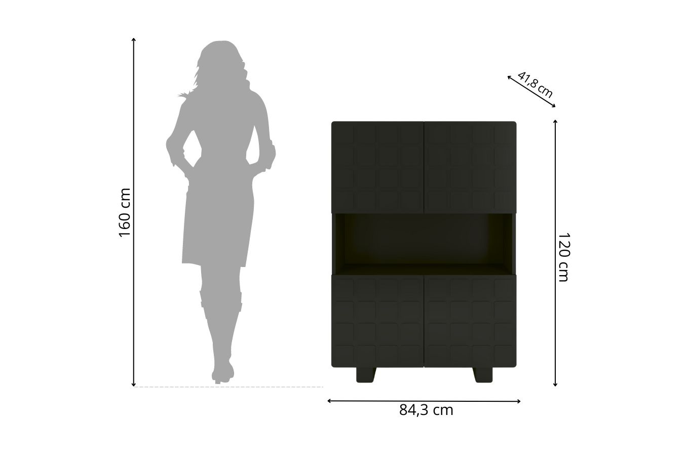 Skandica Cubo High Kommode 3D mit dekoriert Front / 4 Türen / 85 x 120 Cm / Schwarz