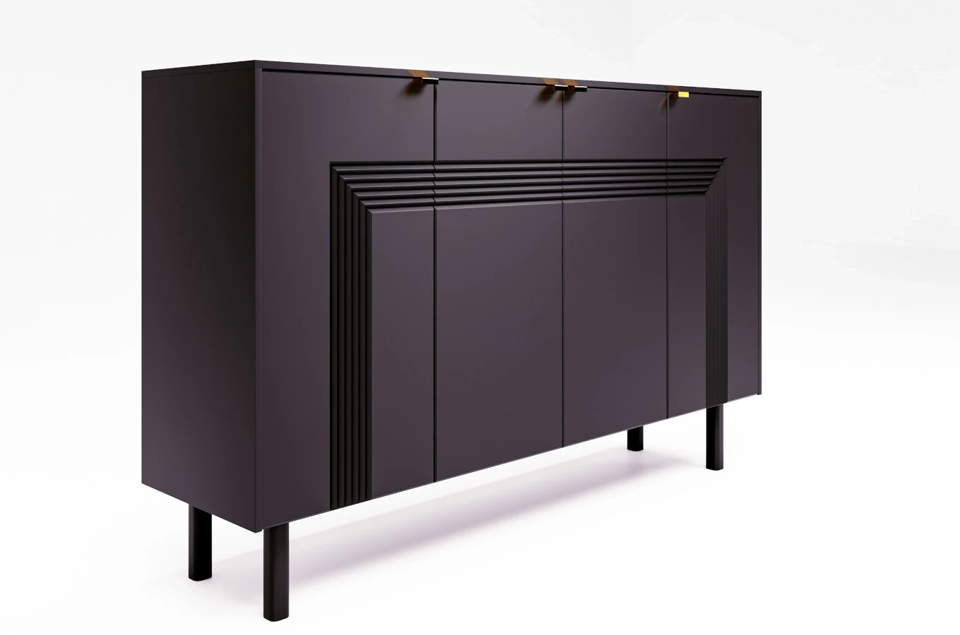 Dancan Yoko Kommode / Tv Schrank / Mit Dekorativen Fronten Und Goldgriffen / 4 Türen / 156 Cm / Schwarz