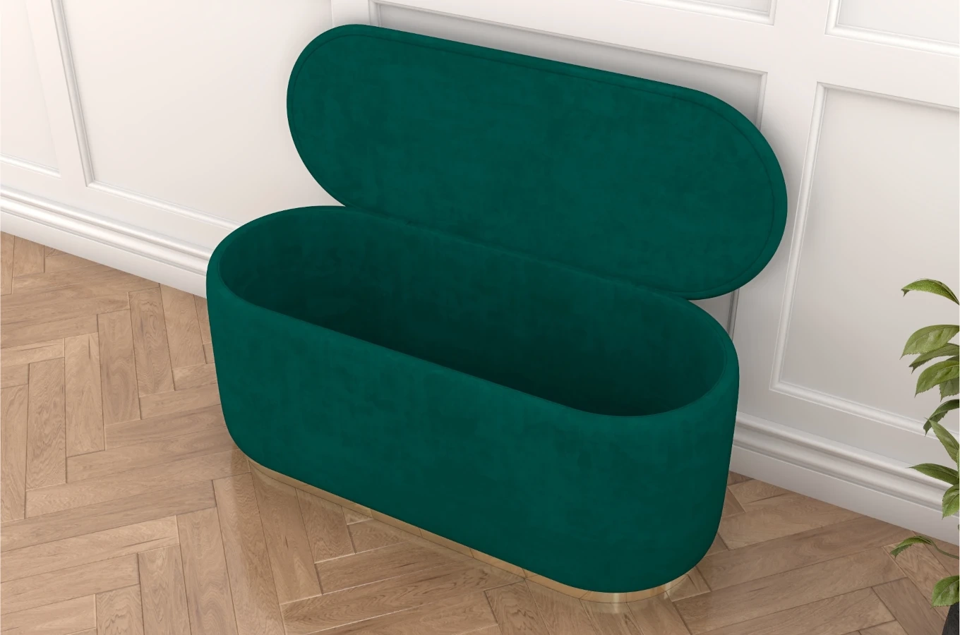 Dancan Scarlett ovaler pouf mit Stauraum / Sitzpuff mit Samtstoff bezogen / 110 Cm / Grün