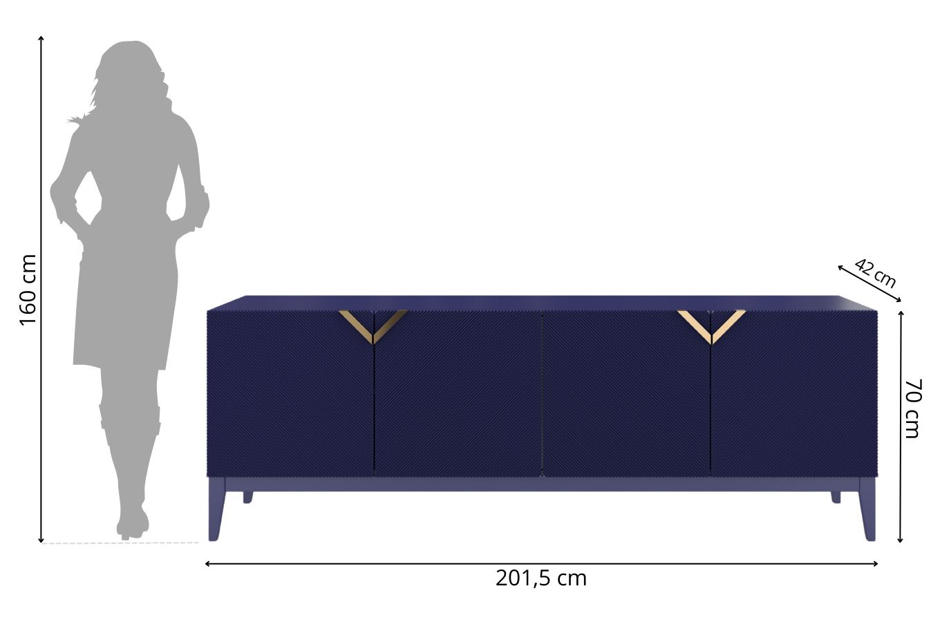 Holzkommode Visby Demi Long / 201,5 Cm / Marineblau