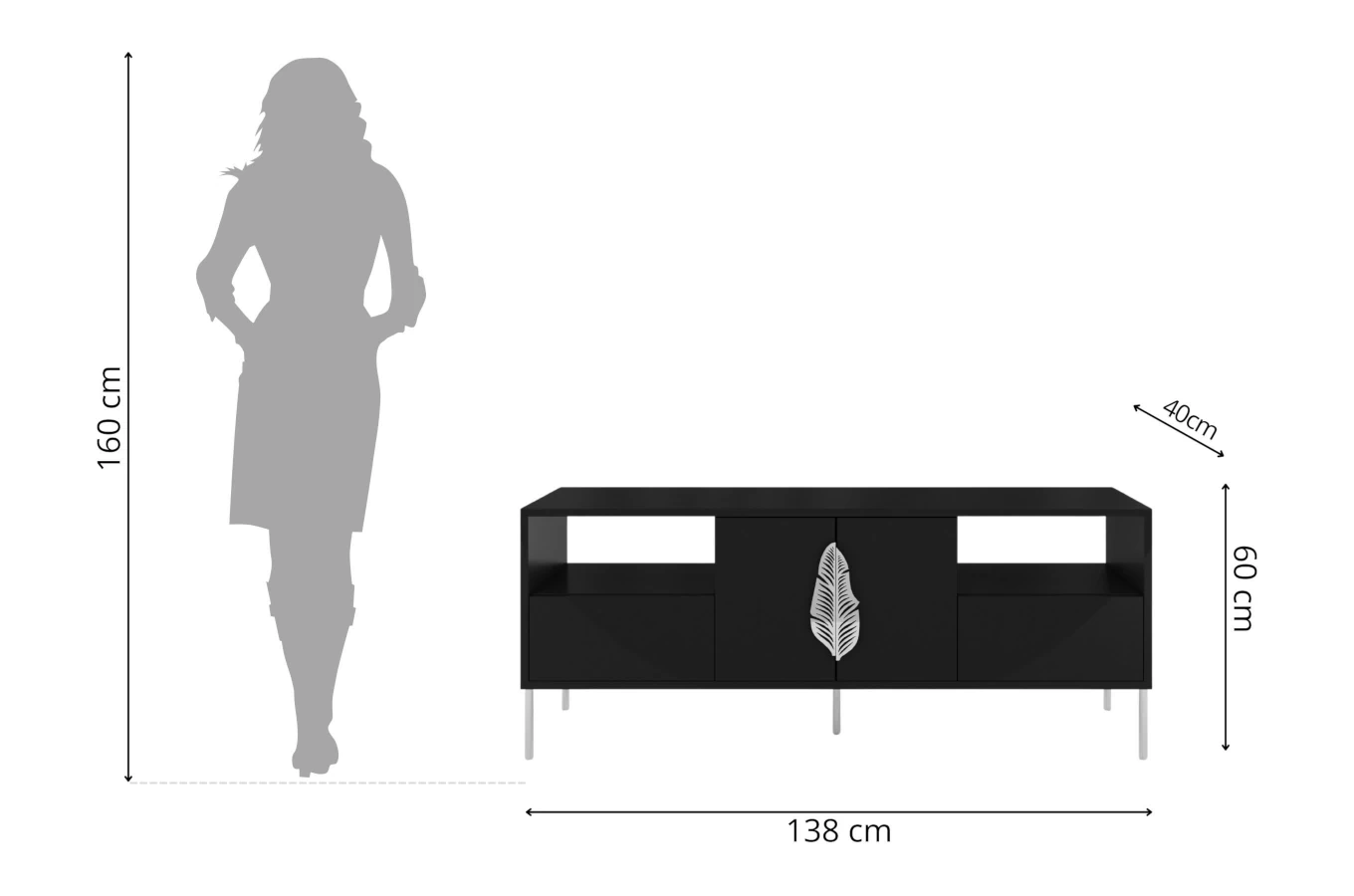 Skandica Merlin Tv-Schrank Mit Silbernen Details / 138 Cm / Schwarz