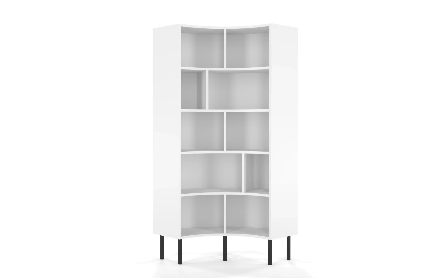 Skandica Horn Eckregal / Bücherregal / Hoches Regal In Bogenform / Mit Schwarzen Beinen / 10 Fächern / 80 Cm / Weiß