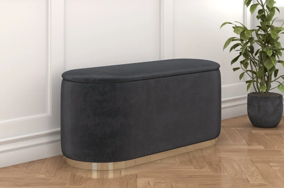 Dancan Scarlett ovaler pouf mit Stauraum / Sitzpuff mit Samtstoff bezogen / 110 Cm / Grau