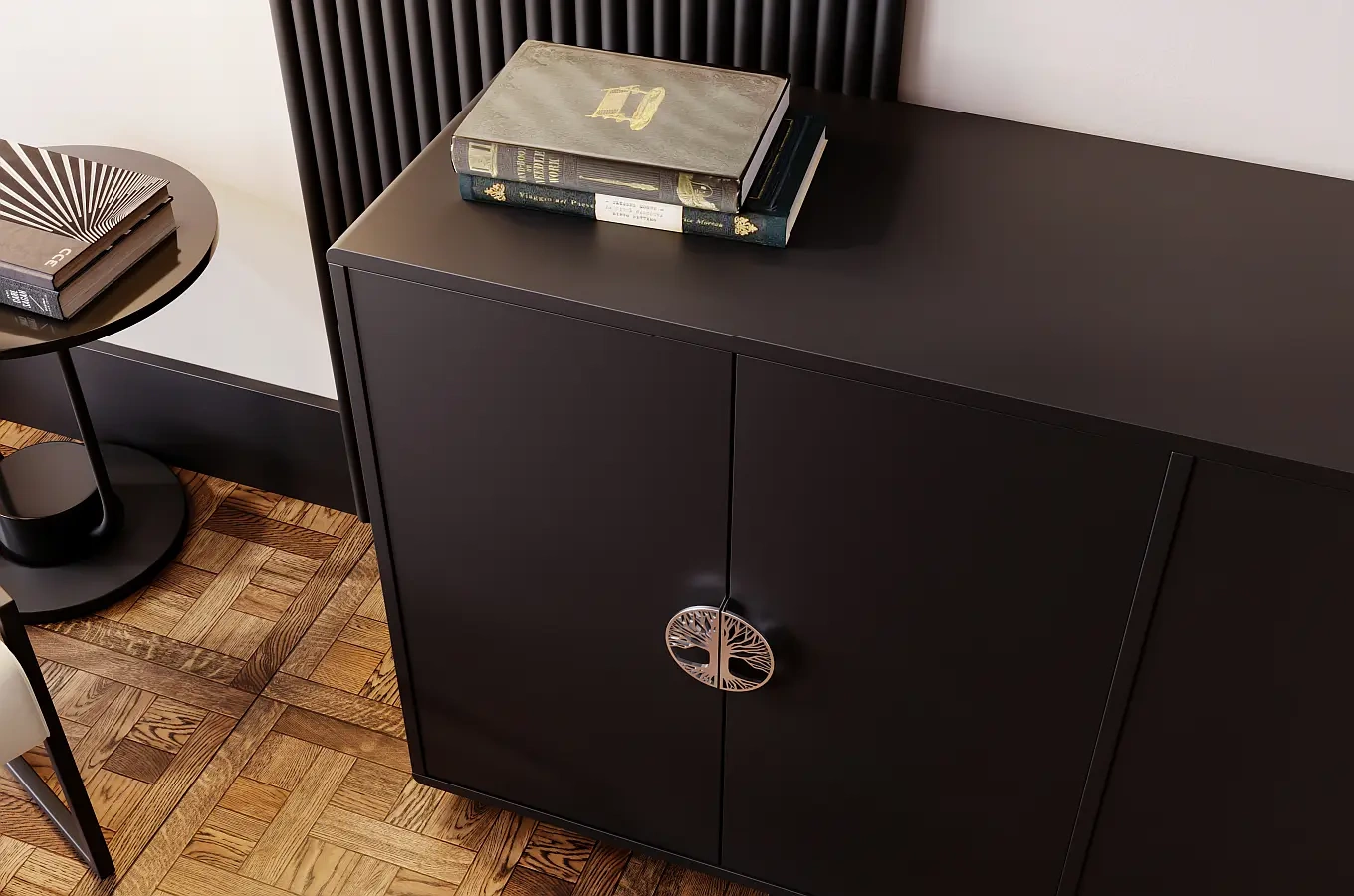 Dancan Lotta Kommode Mit Silbernen Griffen / Abgerundete Kanten / 139 Cm / Schwarz
