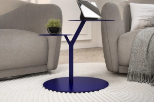 Eleganter Metall-Beistelltisch Kayani Iroko / Marineblau
