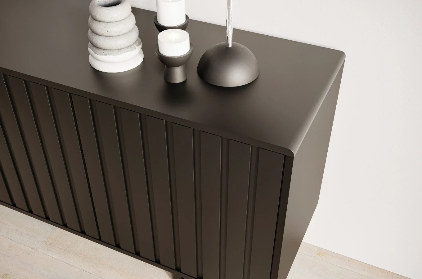 Skandica Vigge Grifflose Kommode Mit Push-To-Open System / Lamellen Effekt / 149 Cm / Schwarz