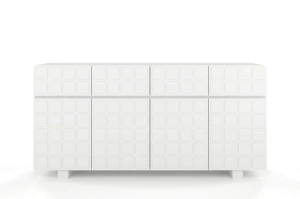 Skandica Cubo Long Kommode 3D mit dekorierter Front / 4 Schubladen / 4 Türen / 169 Cm / Weiß